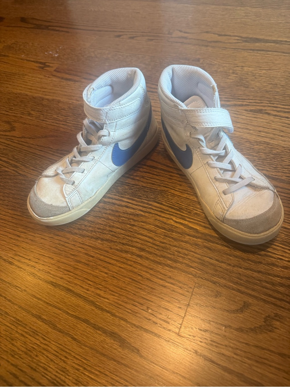 Nike Kids Blazer White High-Top Sneakers with Blue Swoosh